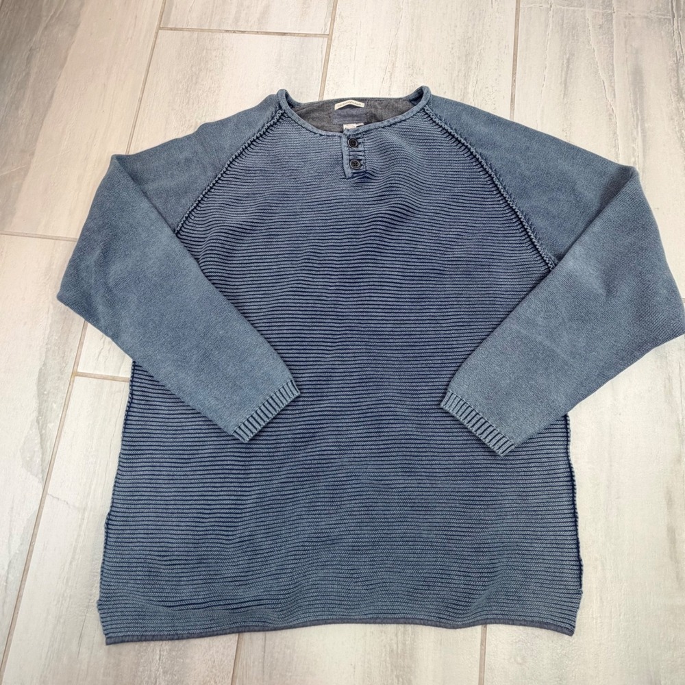 Carbon 2 Cobalt Mens XXL Blue Cotton Ribbed Henley Sweater 155099 Raglan